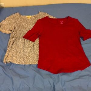 Banana Republic Magenta M Crew Tee And M Light Blue And White Floral Blouse